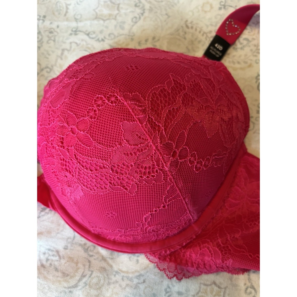 TORRID, Women's Bra,‎ 42D Plunge Push-up Chelsea Lace, Heart Diamond Strap Pink - Picture 12 of 14